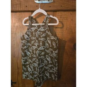 CHEZ AMI Patsy Aiken Kids Brown Fish Print Beachall Romper Shortall Size 4 NWT